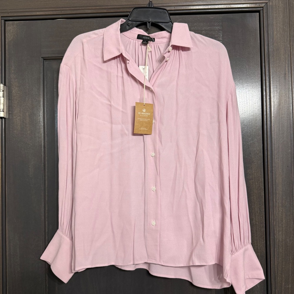 J.Crew Re-Imagined Pink Viscose Crepe Button Down Blouse Long Sleeve Small NEW